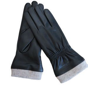 Womens Size 7.5 Driving Gloves Faux Black Leather Wool Knit Lined NEW
